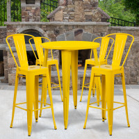 Flash Furniture CH-51090BH-4-30CAFE-YL-GG 30" Round Metal Bar Table Set in Yellow